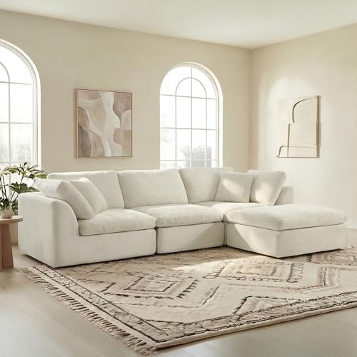 CHITA 108" Cloud Sectional Couches for Living Room, Boneless L-Shape Sofa with Ottoman, 3 Seater Modular Sectional Sofa, Cream | Amazon (US)