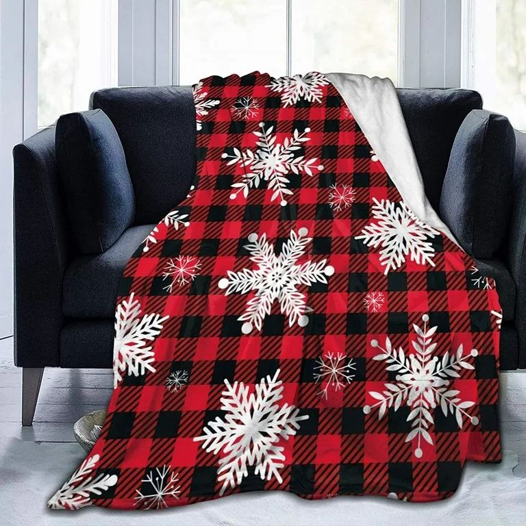 Christmas Blanket Christmas Decorations Black Red Buffalo Plaid Snowflake Throw Blanket Ultra Sof... | Walmart (US)