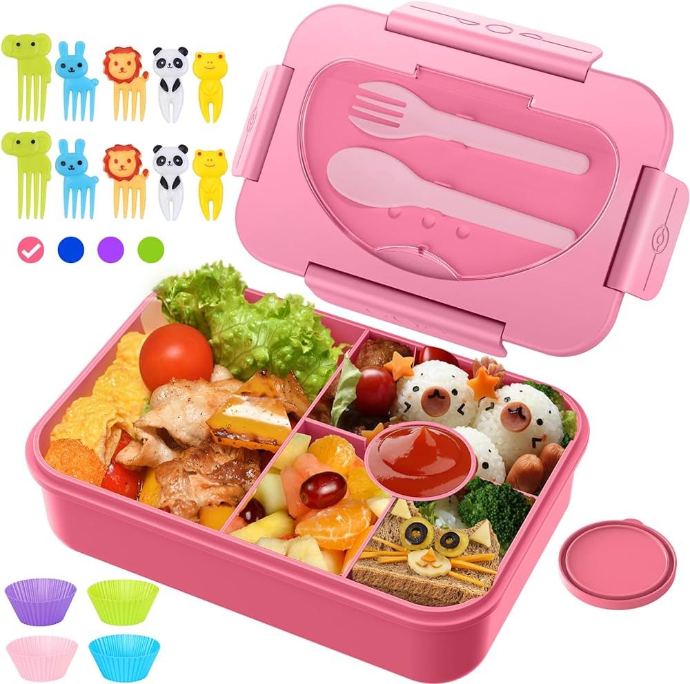 Lunch Box Kids, Bento Box, 1350ML Bento Lunch Box for Kids, Lunch Containers with 5 Compartments ... | Amazon (US)