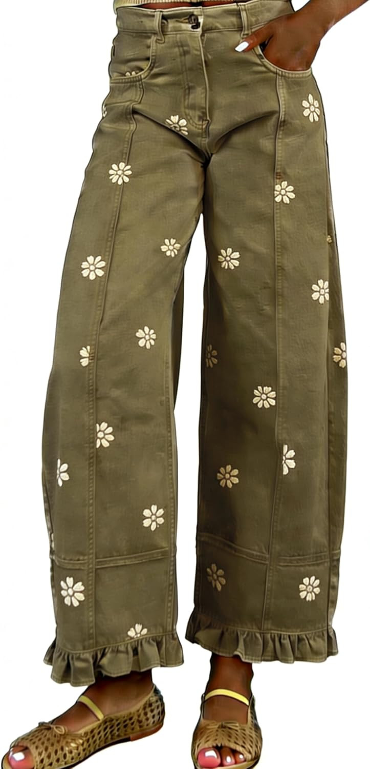 utcoco Barrel Jeans Women 2026 Floral Print Wide Leg Jeans Y2k Patchwork Baggy Boyfriend Denim Pants | Amazon (US)