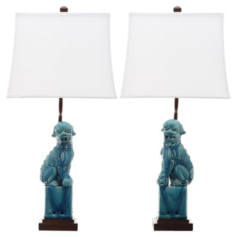 Foo Dog Table Lamp Set, Blue | One Kings Lane