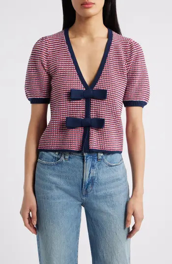 525 Elaine Bow Front Puff Sleeve Cardigan | Nordstrom | Nordstrom
