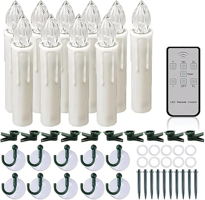 Tree Window Taper Flameless Candles for Home Decoration Christmas, 10pcs Flashing Timing LED Ligh... | Amazon (US)