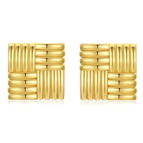 Bopiu Chunky Gold Earrings,18K Gold Plated Vintage Square Stud Earrings Jewelry for Women (Square Gold) | Amazon (US)