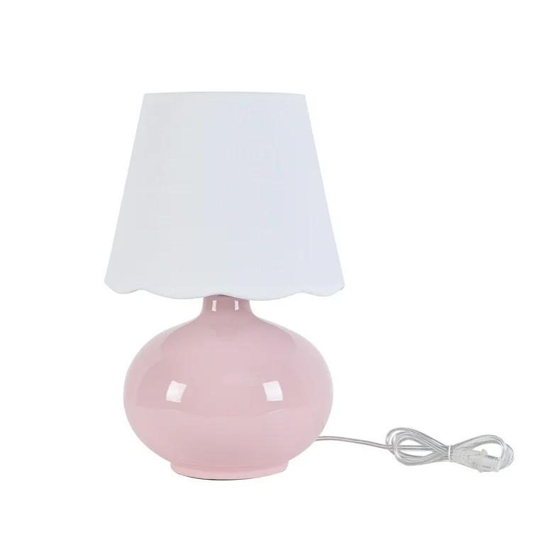 Your Zone Kids 16" Pink Ceramic Table Lamp with Scallop Shade | Walmart (US)