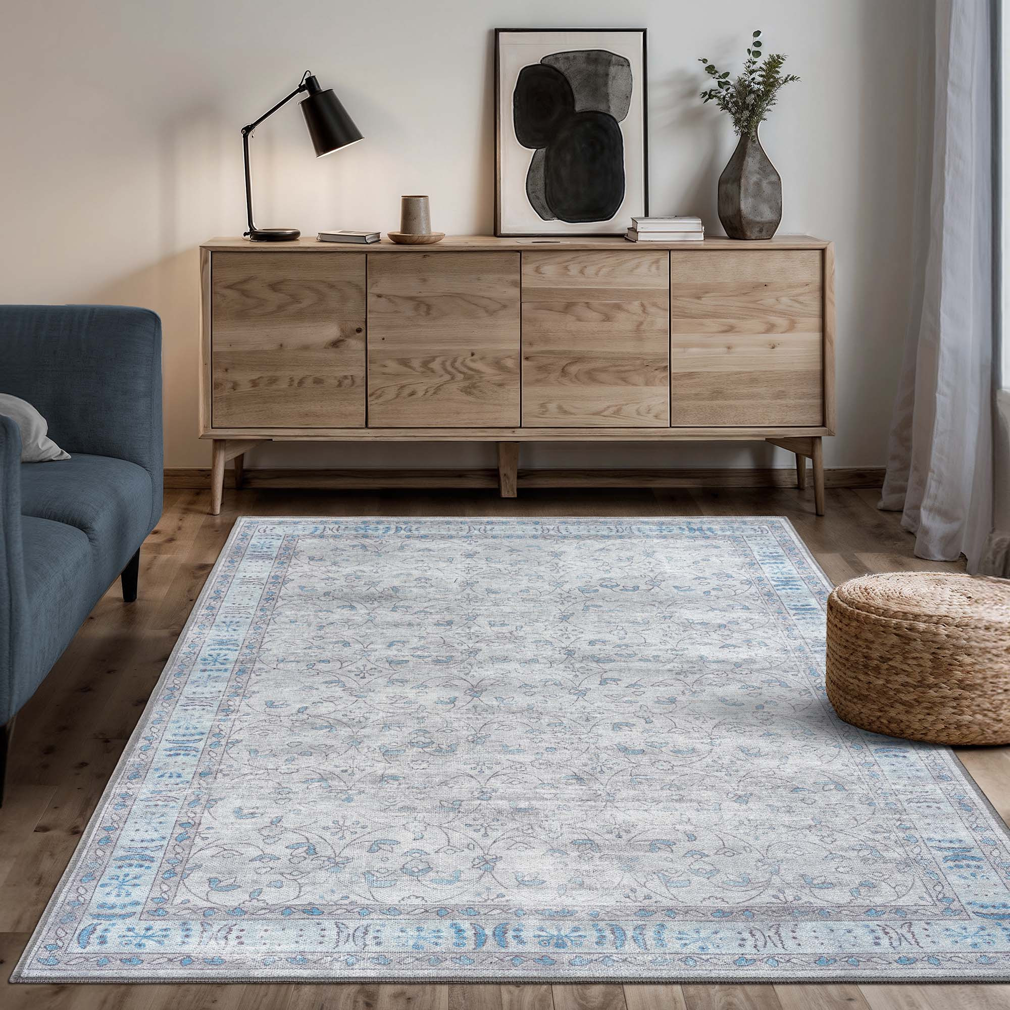 Gray Boho Oushak Washable Rug | Fame Rugs