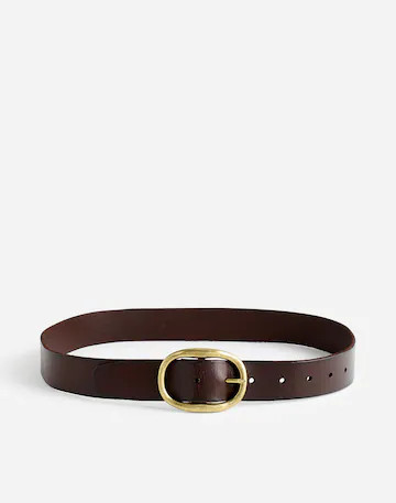 Oval-Buckle Distressed Leather Belt | Madewell