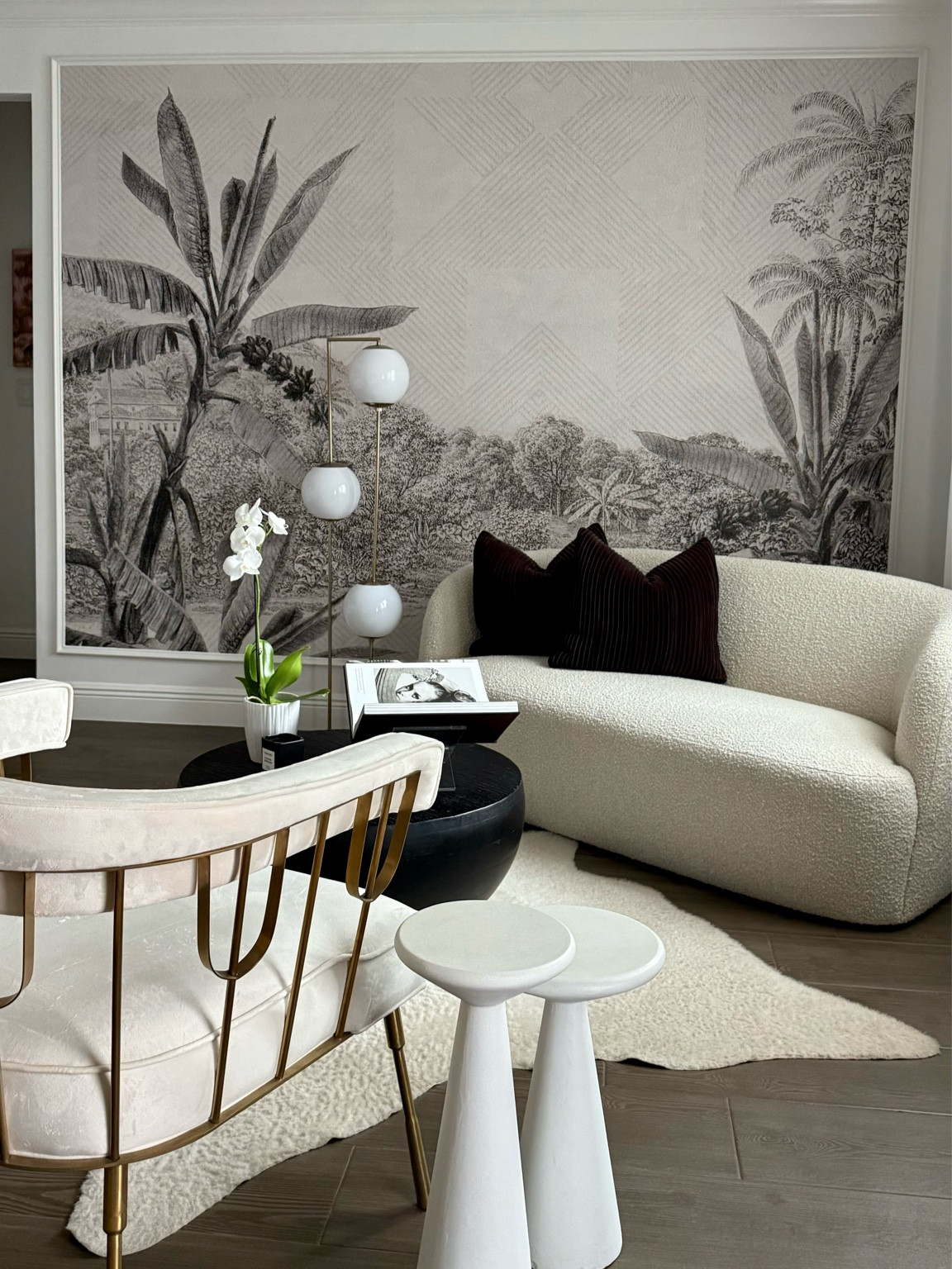 Foyer decor, boucle couch, wallpaper, loveseat, velvet pillows 

#LTKHome