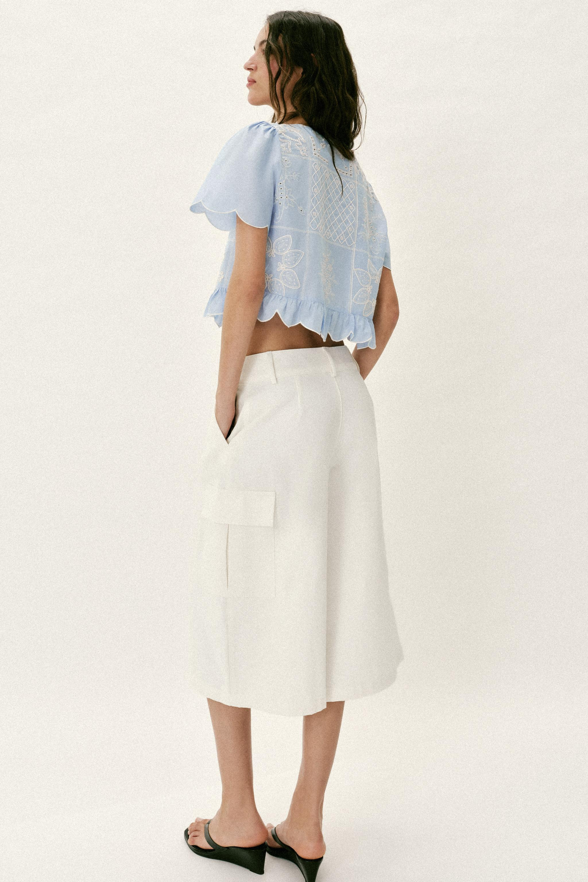 PERFORATED EMBROIDERED TIE BLOUSE | Zara US