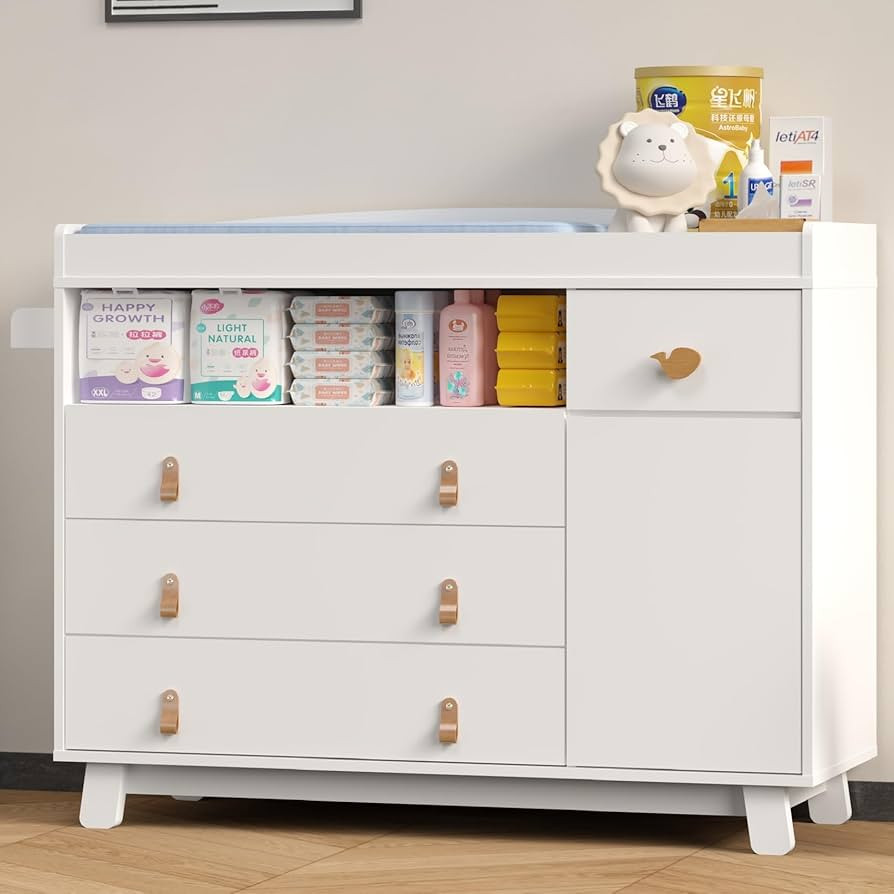 Baby Dresser with Changing Table Top, Baby Changing Table Dresser with 4 Drawers and Adjustable S... | Amazon (US)