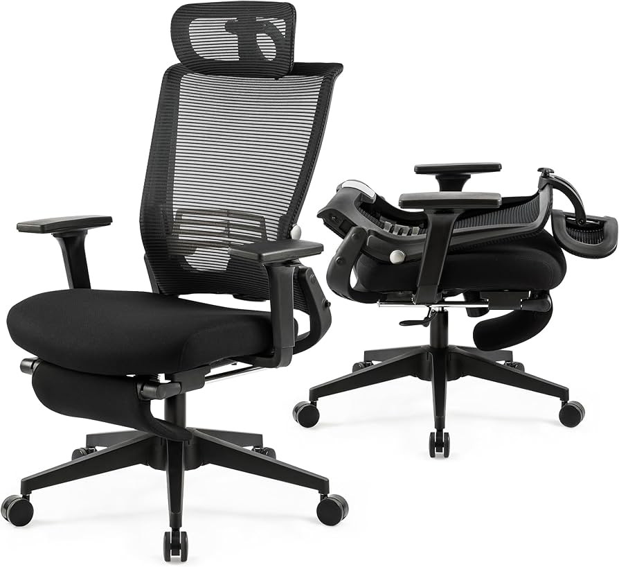 Foldable Office Chair with Foot Rest, Ergonomic Office Chair with Adjustable Lumbar Support, Head... | Amazon (US)