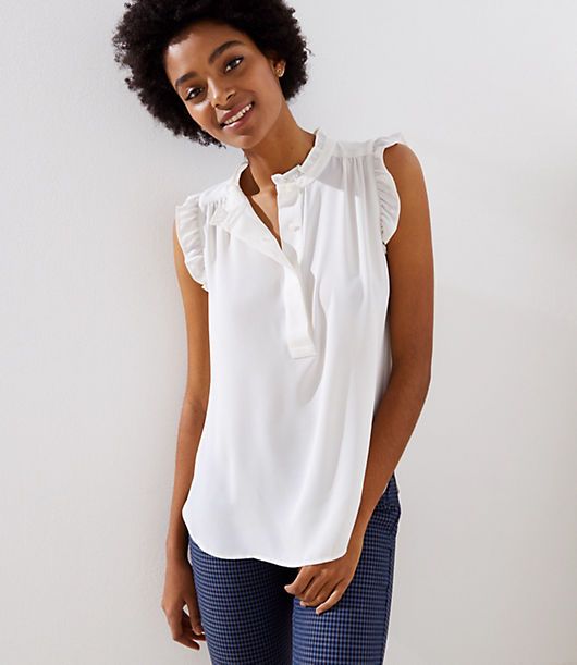 LOFT Ruffle Henley Shell | LOFT