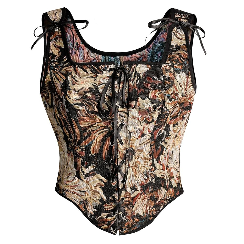 Womens Renaissance Corset Vintage Lace Up Bustier Tops Floral Overbust Corset With Zipper | Amazon (US)