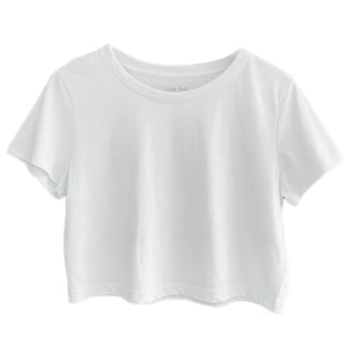 Women's Loose Fit Crop Tops Round Neck Short Sleeve Casual 100% Cotton Cropped Top Tee T-Shirt, White, Large | Amazon (US)