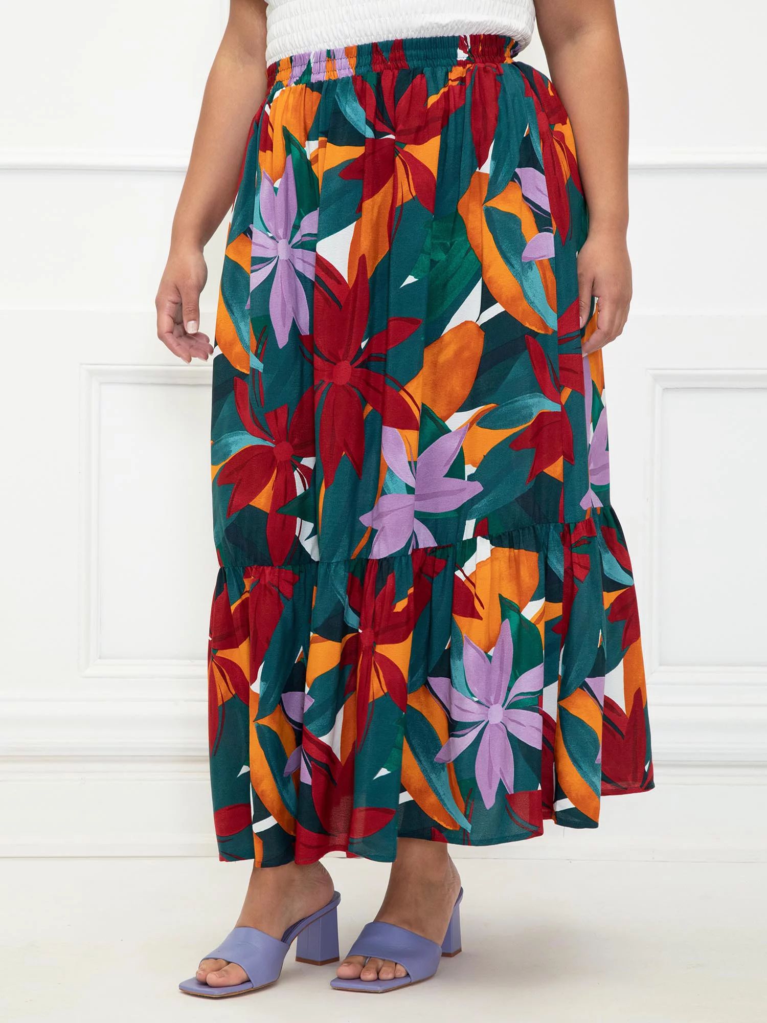 ELOQUII Elements Women's Plus Size Smocked Waist Tiered Skirt | Walmart (US)