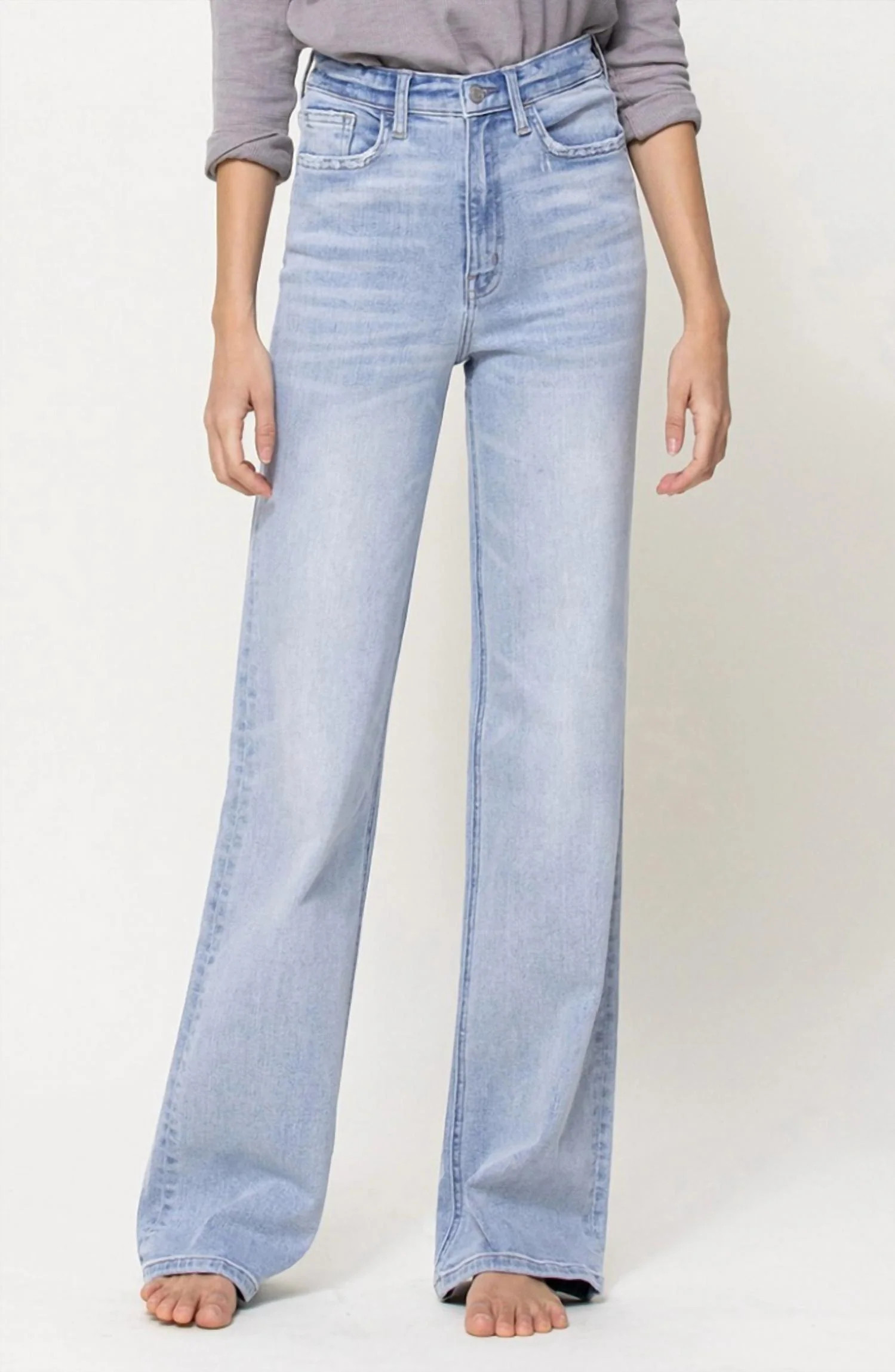 90's Stretch High Rise Flare Jean In Light Wash | Shop Simon