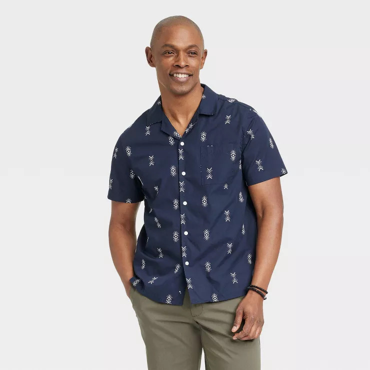 Men's Casual Fit Short Sleeve Embroidery Button-Down Shirt - Goodfellow & Co™ | Target