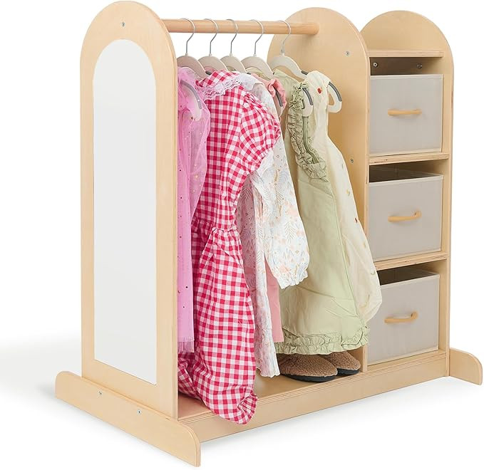 Monläurd® 100% Birch Kids' Dress-Up Closet with Mirror – Montessori Kids Armoire & Wardrobe f... | Amazon (US)
