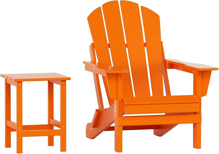 WO Home Furniture Adirondack Chair Table Set of 2 PCS Outdoor Folding Chair w Side Table Weather/... | Amazon (US)