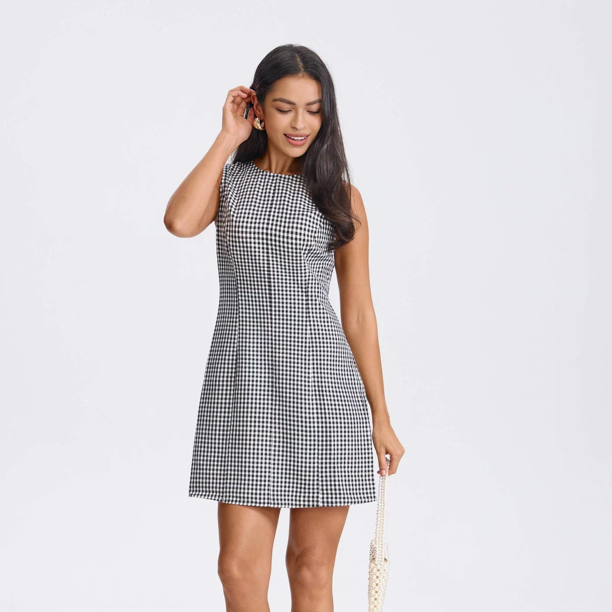 Women's Tie-Back Mini A-Line Dress - A New Day™ Black Gingham XS | Target
