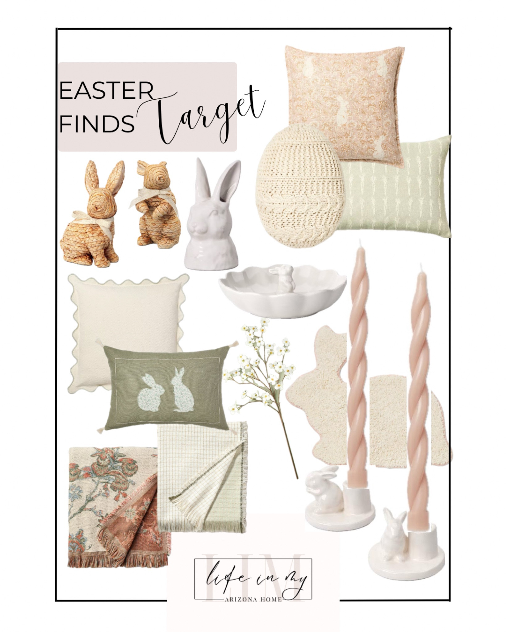 Easter finds!!  Follow @lifeinmyarizonahome on Instagram for more inspiration. 

Easter throw pillows | throw blankets | bunny shaped bath rug | bunny taper candle holder | taper candles | dogwood faux flower stem | bunny bowl | bunny vase | woven Easter bunny 

#LTKFindsUnder50 #LTKSeasonal #LTKHome