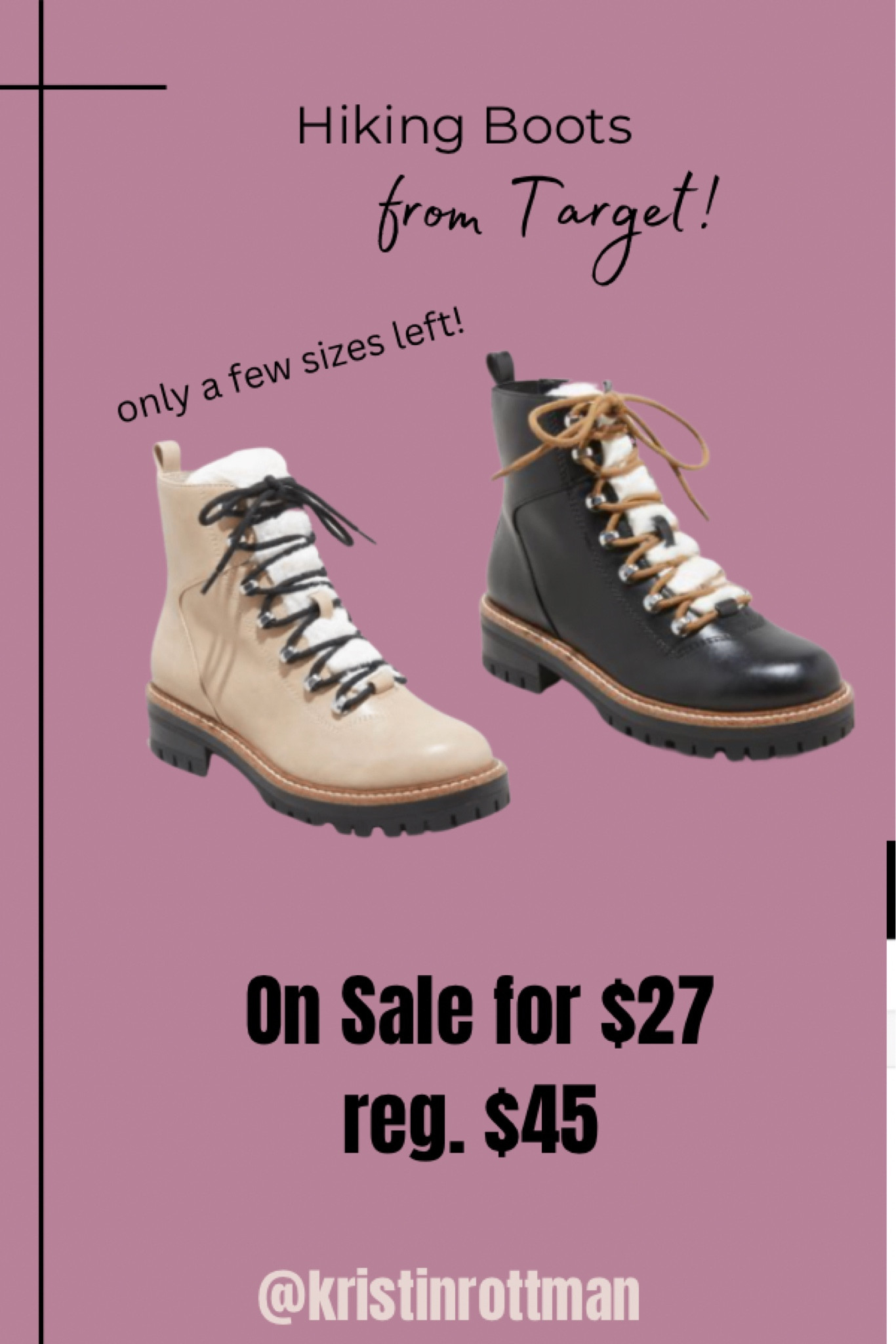 Boots on Sale at Target!! $27, reg. $45! Only a few sizes left!

#LTKGiftGuide #LTKshoecrush #LTKCyberweek