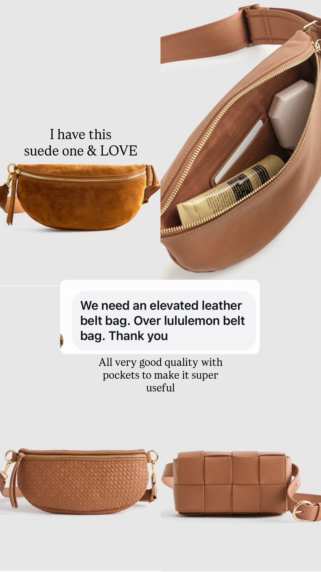 All from
@Quince very good quality. I have the one on the top left, which is suede and it is beautiful!

All have zipper pockets, which make organization easy. 

Great for Travel ￼￼

#LTKootd #LTKOver40 #LTKTravel