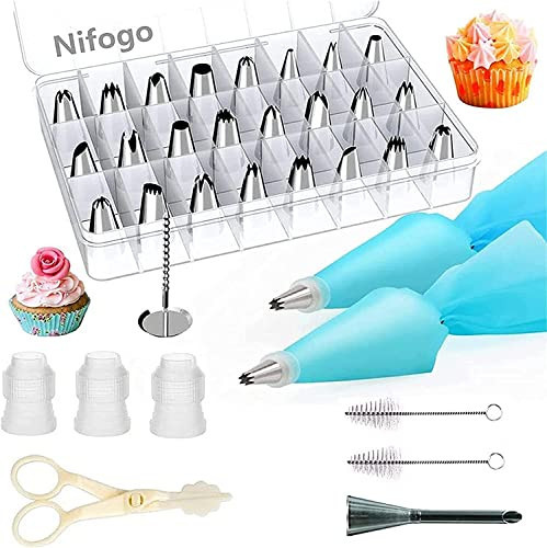 Nifogo Piping Bags and Tips Sets 34 Pcs, Cake Decorating Supplies Kit for Baking, Pastry Bags and Piping Tips, Baking Supplies for Cupcake Cookies Decoration | Amazon (US)