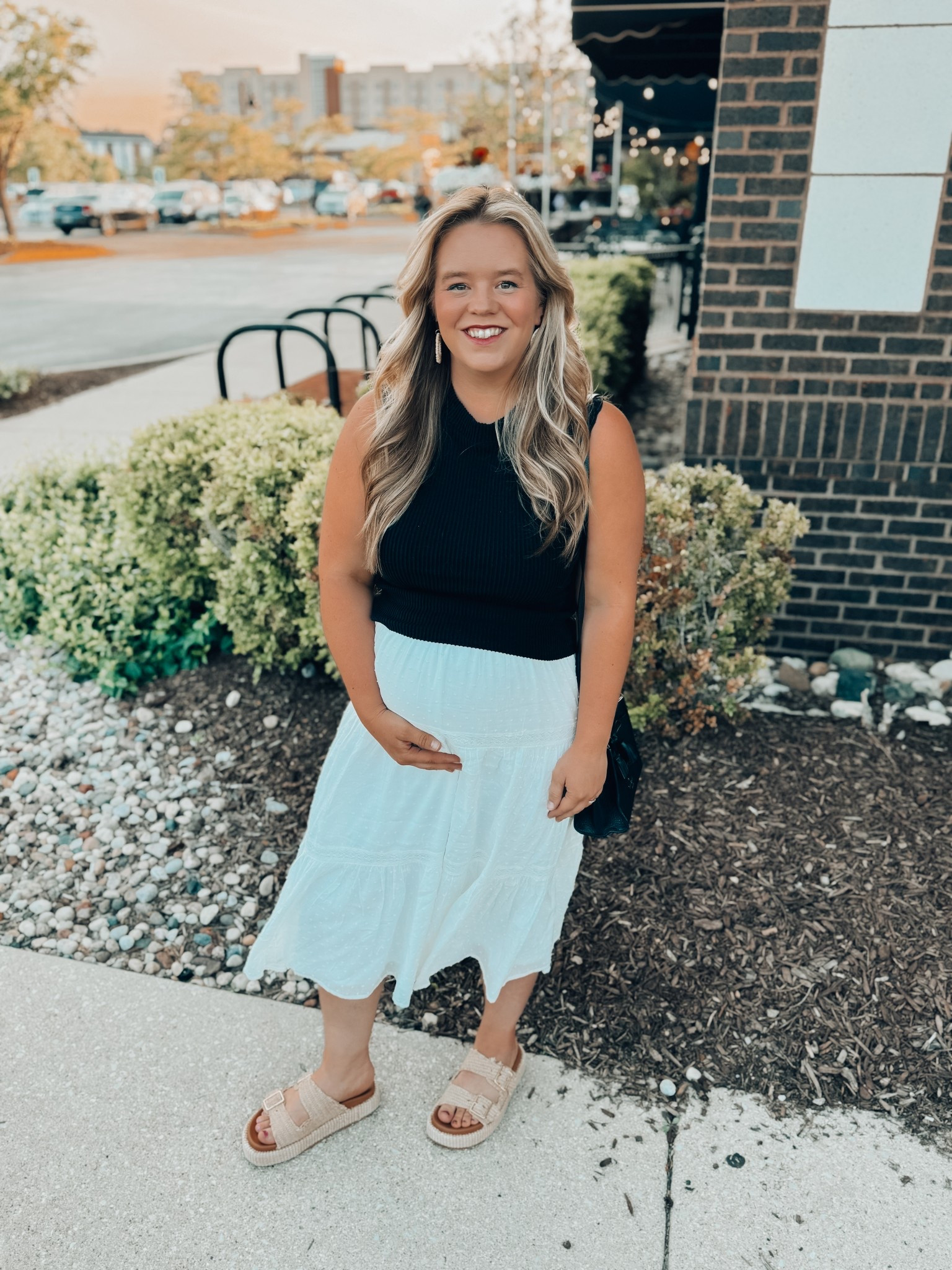 Cute bump friendly summer date night outfit - boho midi white skirt - platform summer sandals - black ribbed sweater tank - boho earring set 

#LTKSummerEdit #LTKStyleTip #LTKBump
