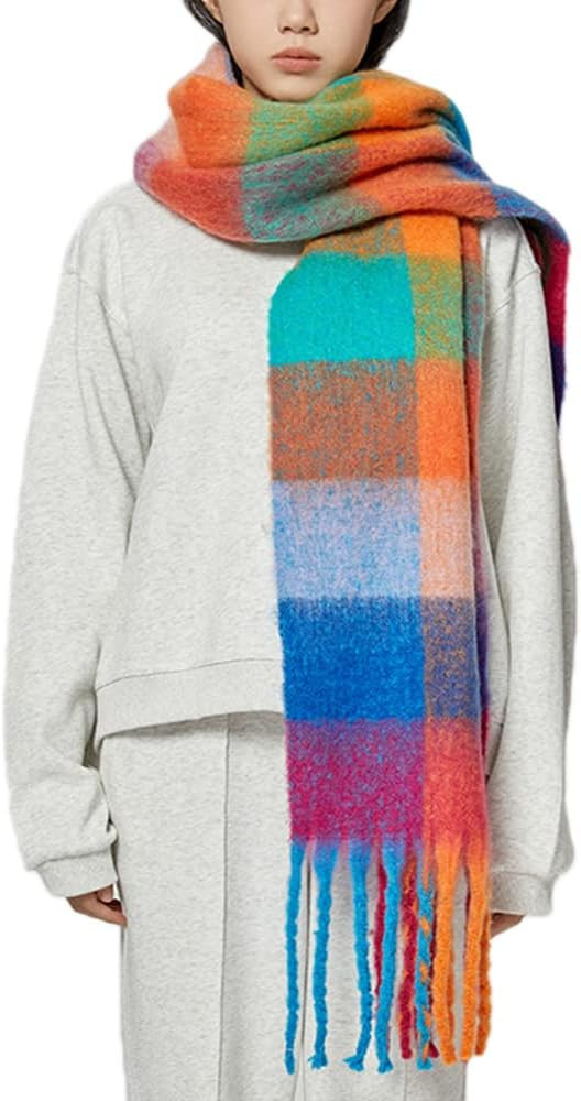 Large Chunky Plaid Scarf Checked Colorful Oversized Scarves Soft Big Cashmere Wool Thick Winter W... | Amazon (US)