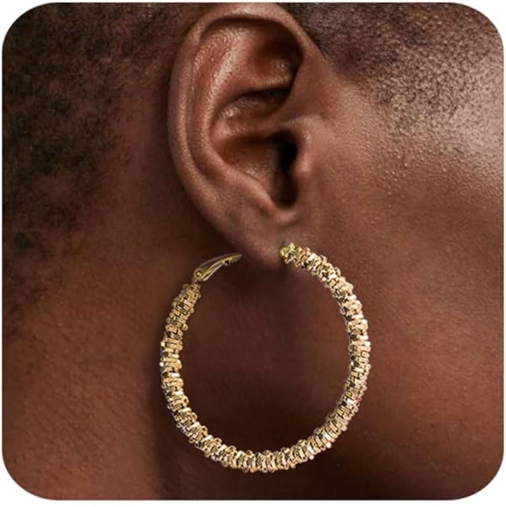 Kenivira 14k Gold Hoop Earrings For Women,Large Thick Gold Chunky Hoop Earrings | Amazon (US)