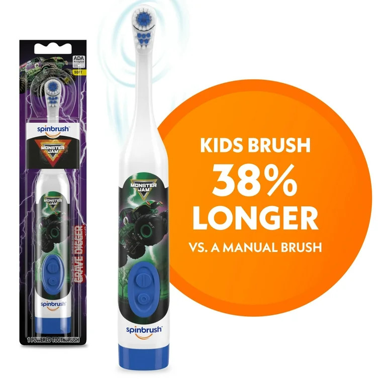 Spinbrush Monster Jam Grave Digger Battery Powered Electric Toothbrush for Children Ages 3+ with ... | Walmart (US)