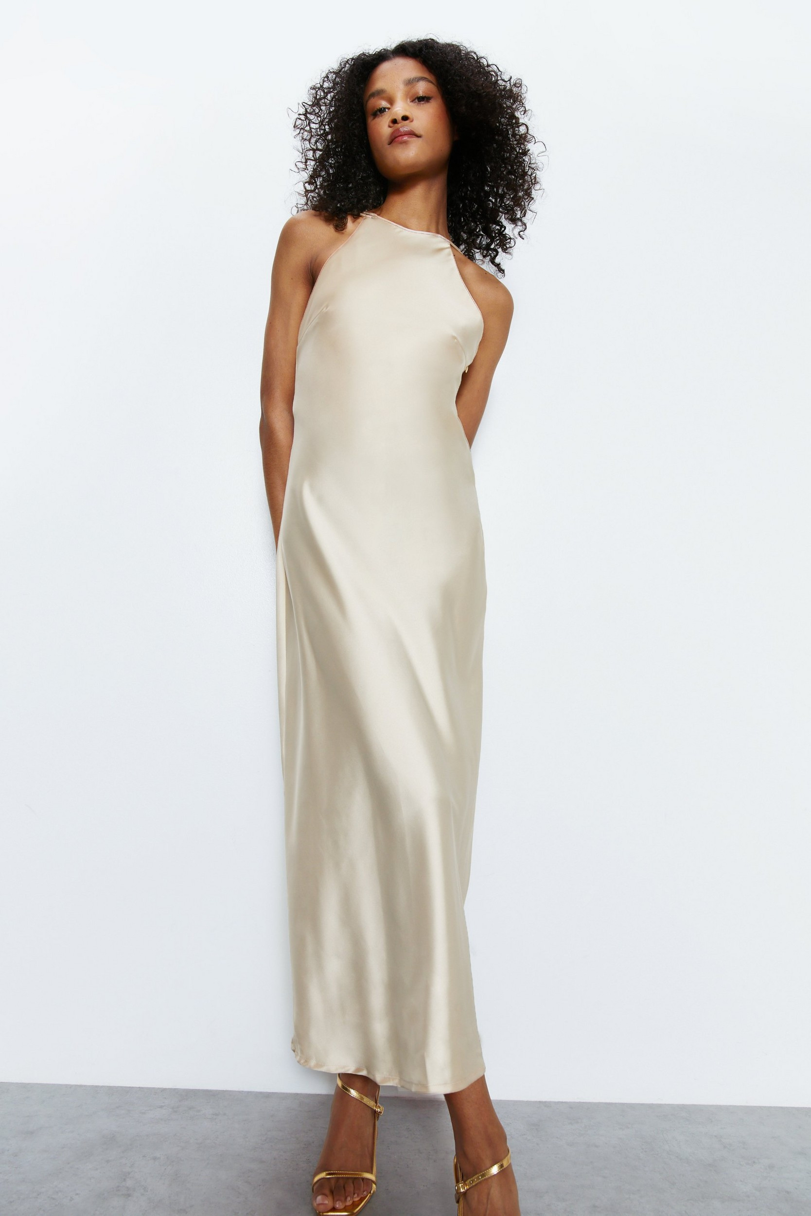Satin Strappy Back Slip Dress | Warehouse UK & IE