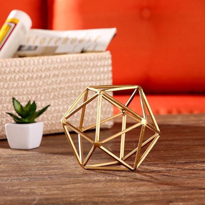 Better Homes & Gardens 5" W x 6" H Icosahedron Iron Geometric Tabletop Sculpture - Medium, Gold | Amazon (US)