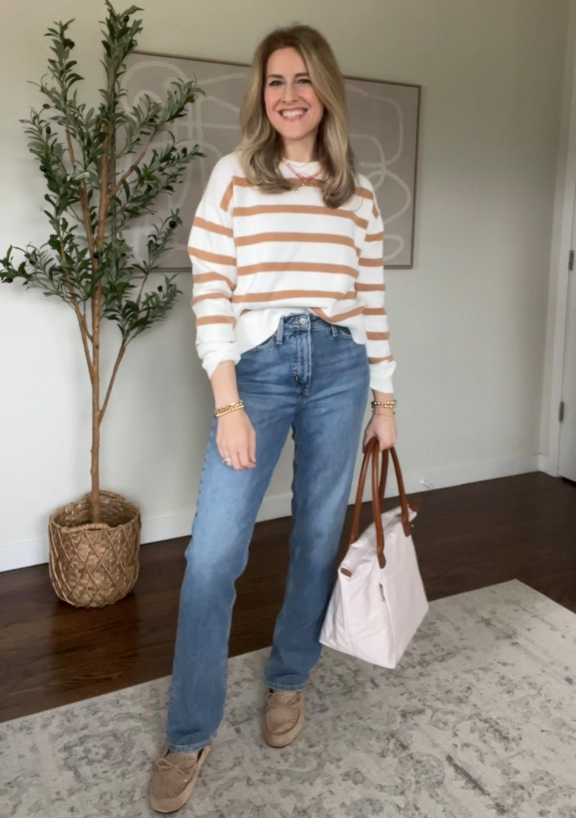 Walmart stripe cotton sweater under $20! I sized up one size to a medium. Great preppy coastal find to wear now into summer. Jeans are Old Navy. #walmartfashion 

#LTKootd #LTKmomlife