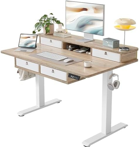 TIQLAB 48 * 28 Inch Standing Desk with Four Drawers, Electric Sit Stand Table, Stand Up Desk Adju... | Amazon (US)