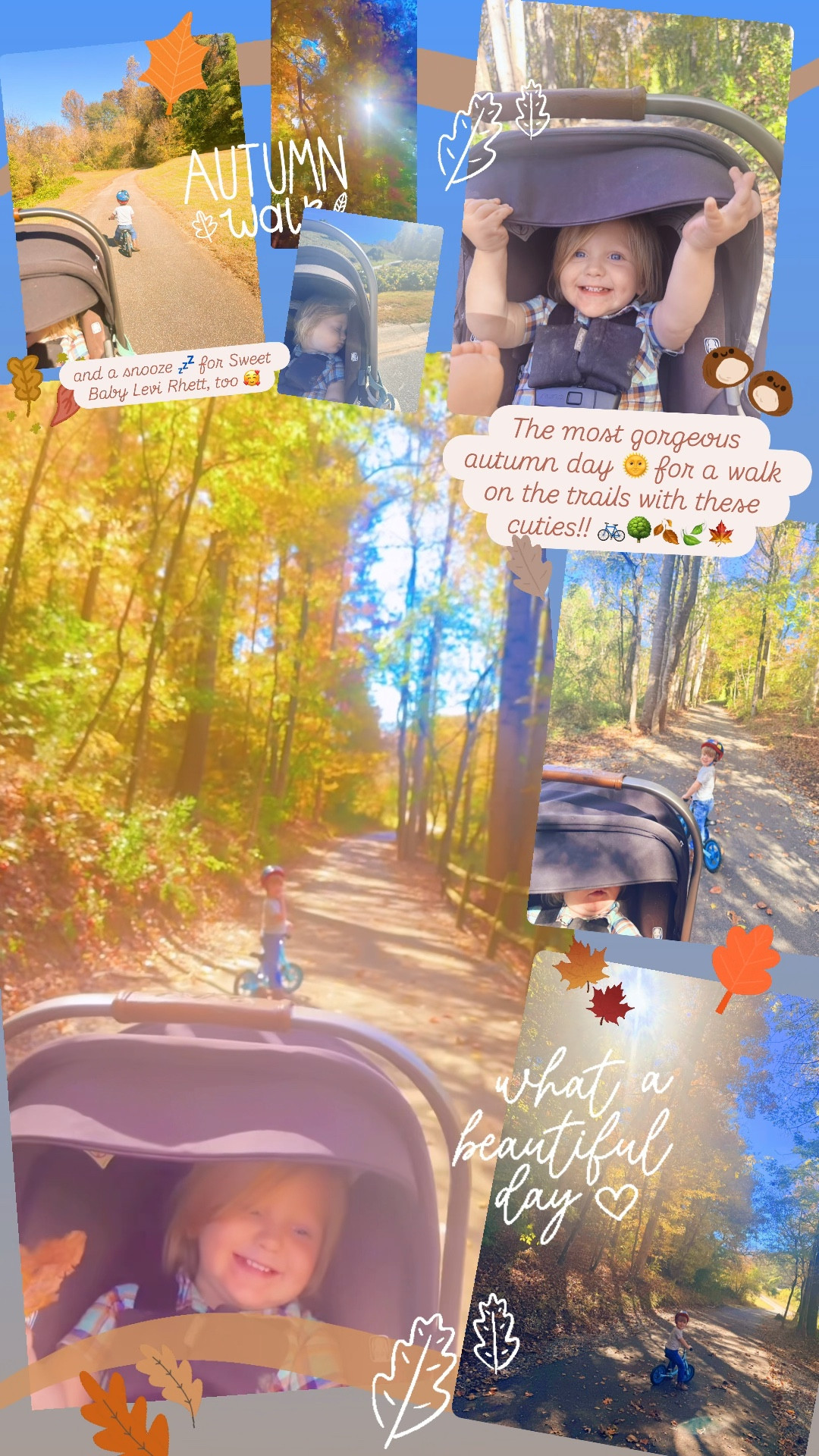 The most gorgeous autumn day 🌞 for a walk on the trails with these cuties!! 🚲🌳🍂🍃🍁 Anddd a little snooze 💤 for Sweet Baby Levi Rhett!! 👶🏼🤭