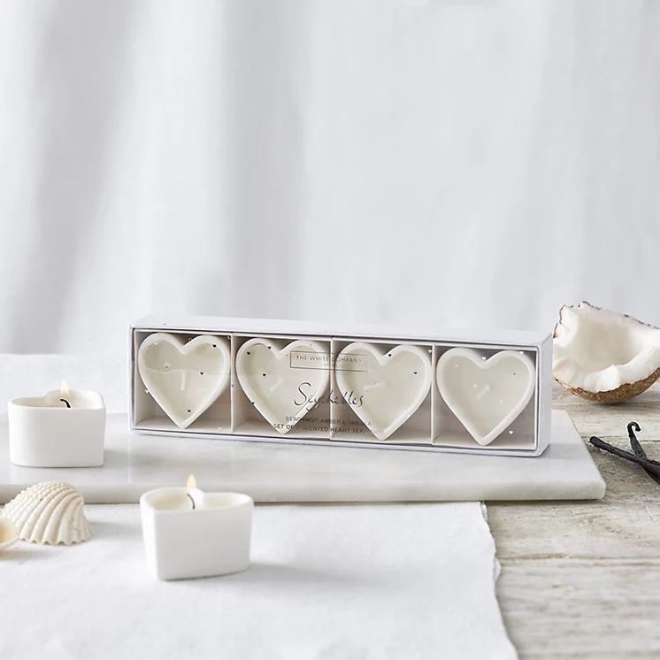 Seychelles Heart Tealights - Set of 4  | Candles | The White Company | The White Company (UK)