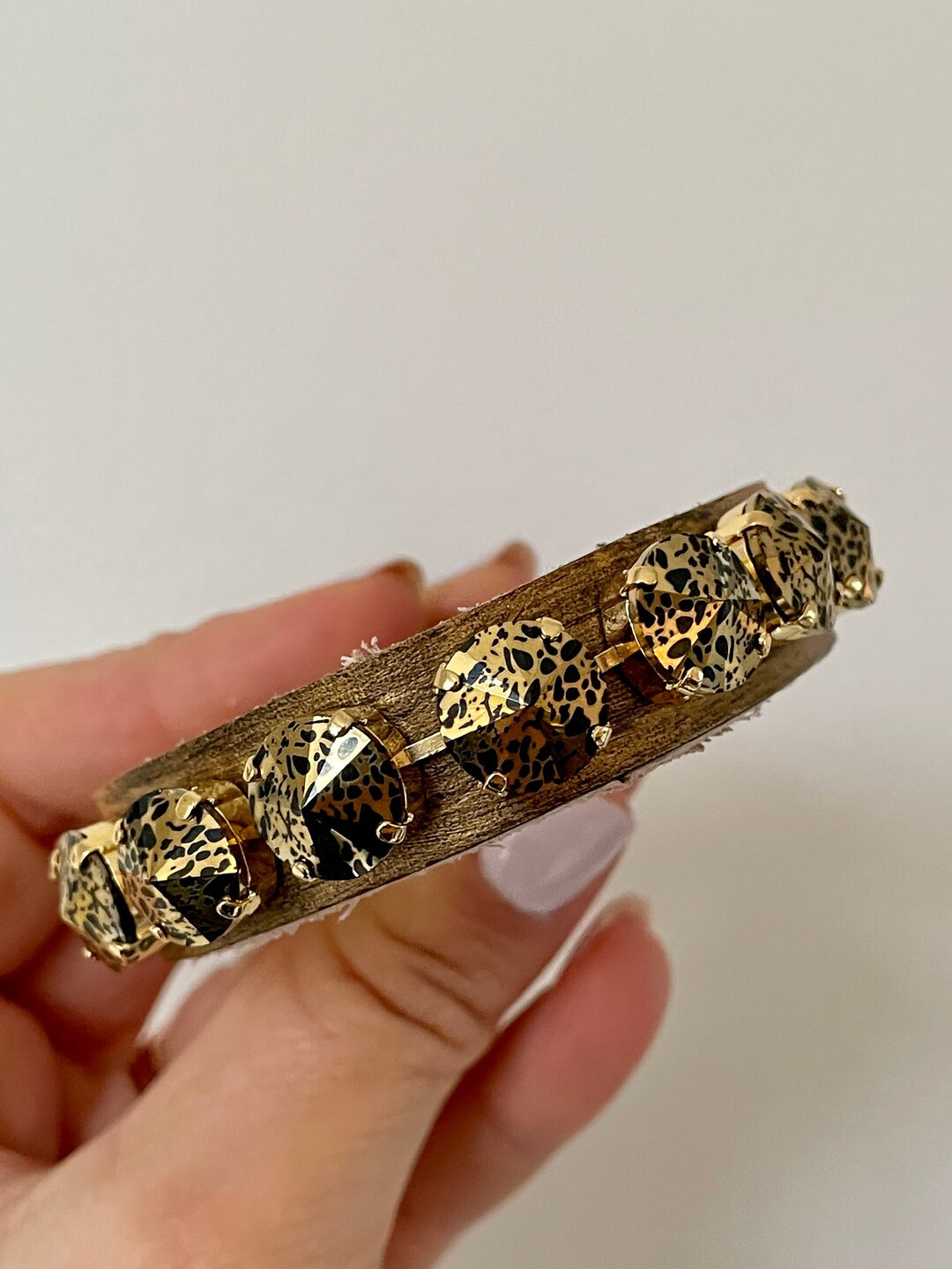 Brushed Metallic Gold and Black Leather Cuff With Black and - Etsy | Etsy (US)