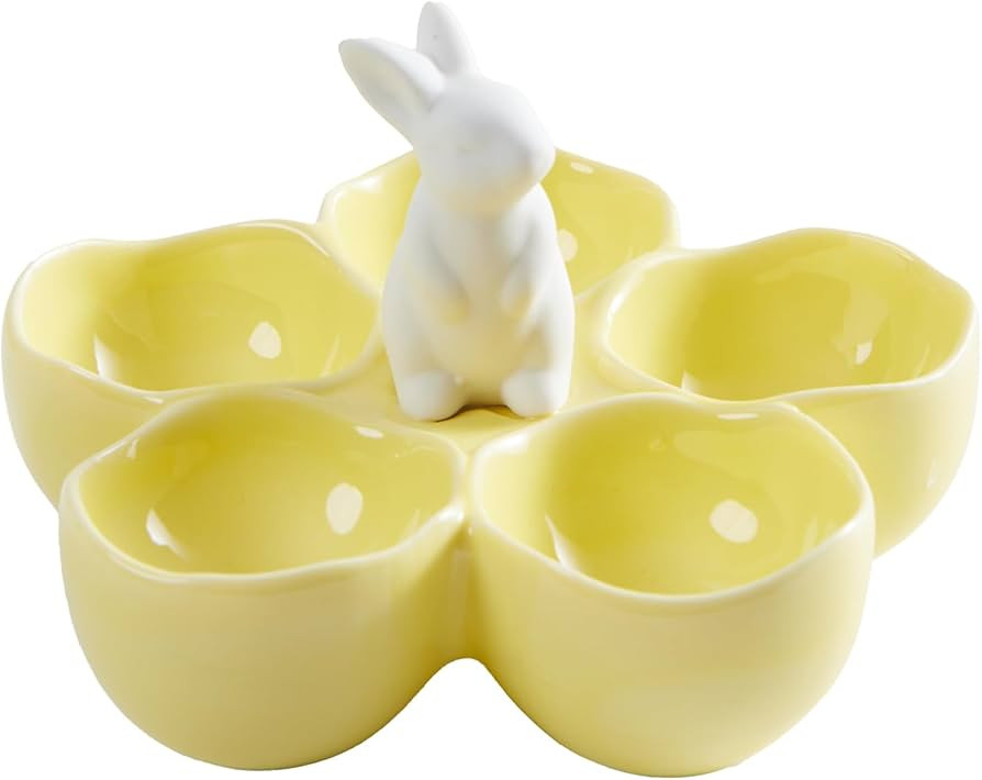 WDS WONDROUS Easter Rabbit Egg Cup Holder, Adorable Bunny Ceramic 5 Yellow Poached Egg Cups for S... | Amazon (US)