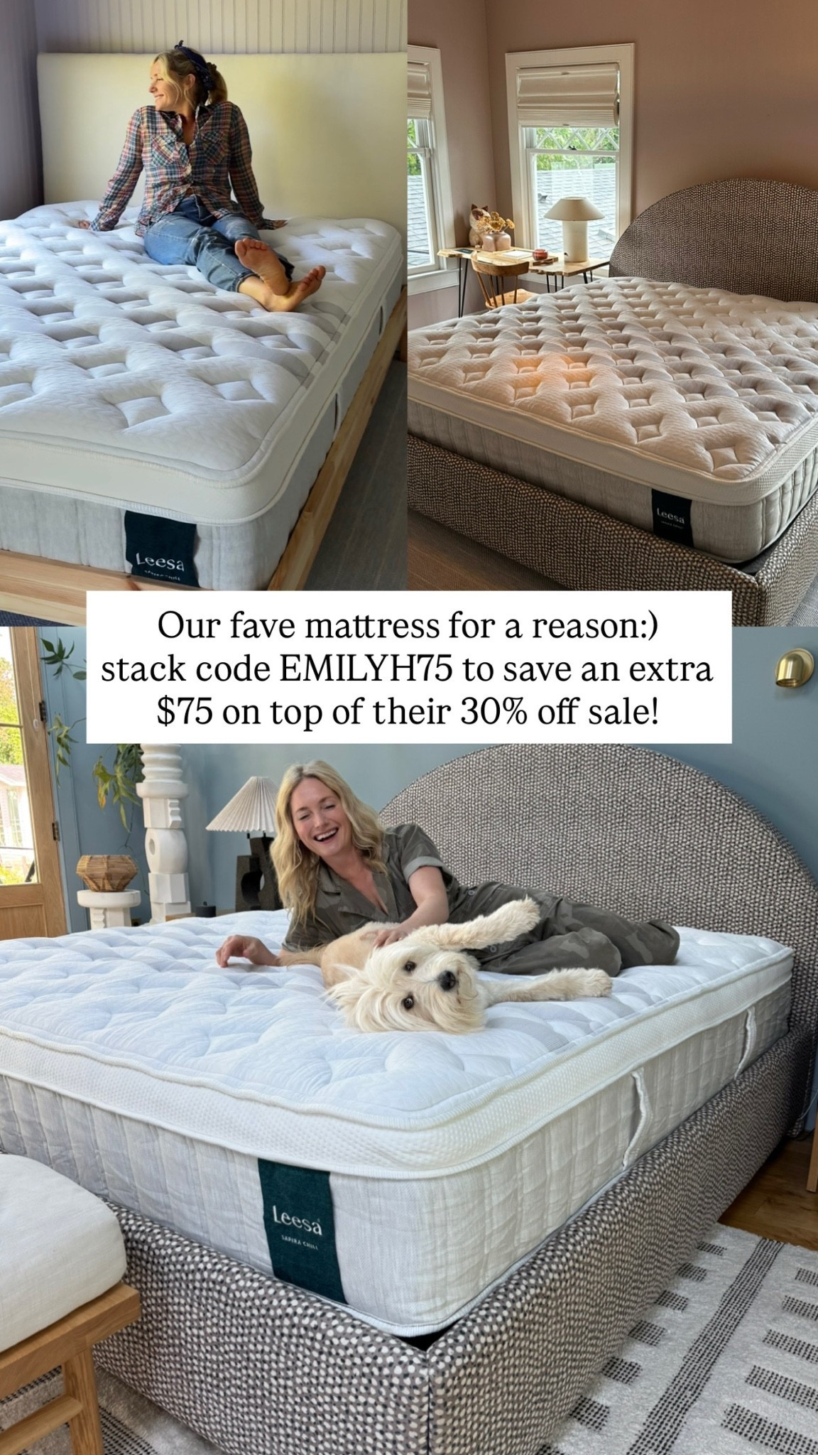 PSA if you thought you missed out on Leesa's July 4th sale you still have time!! They still have 30% off select mattresses (plus you can stack my code EMILYH75 to save an extra $75) so you can save up to $700 depending on what size you get:) We absolutely love our plush but our friends that have the medium-plush rave about it too - it just comes down to personal preference. We have 3 in our house so far and it's such a relief knowing that our guests have a comfy place to sleep when they come to visit xx @leesasleep #leesasleep #leesapartner #bestmattress #bettersleep