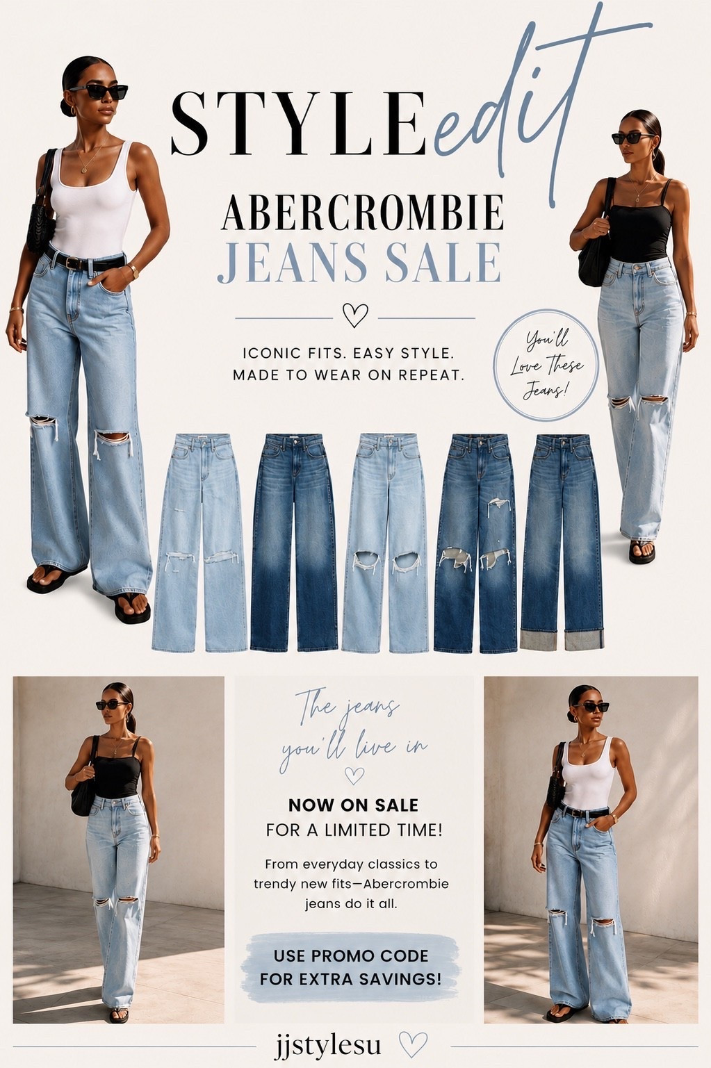 The denim refresh you’ve been waiting for. 🤍👖

Abercrombie’s jean sale is here, and these are the pairs worth adding to your cart—from everyday classics to trending jeans you’ll wear on repeat.

✨ Use the promo code at checkout for extra savings before the sale ends!

Which pair is making it into your cart first? 💙

#STYLEedit #AbercrombieStyle #AbercrombieJeans #JeanSale #DenimEdit #DenimStyle #WideLegJeans #EverydayStyle #FallStyle #CapsuleWardrobe #LTKStyle #LTKFashion #FashionFinds #WardrobeEssentials #jjstylesu #40andoverstyle #40andoveroutfits

#LTKSeasonal #LTKOver40 #LTKootd