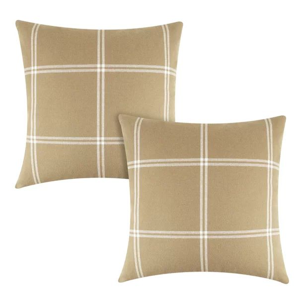 Better Homes & Gardens Reversible Windowpane Plaid to Solid Decorative Throw Pillow Cover, 2 Pack | Walmart (US)