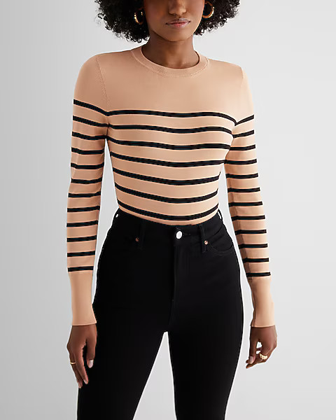 Silky Soft Striped Fitted Crew Neck Sweater | Express