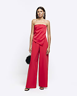 Red drape bandeau jumpsuit | River Island (US)