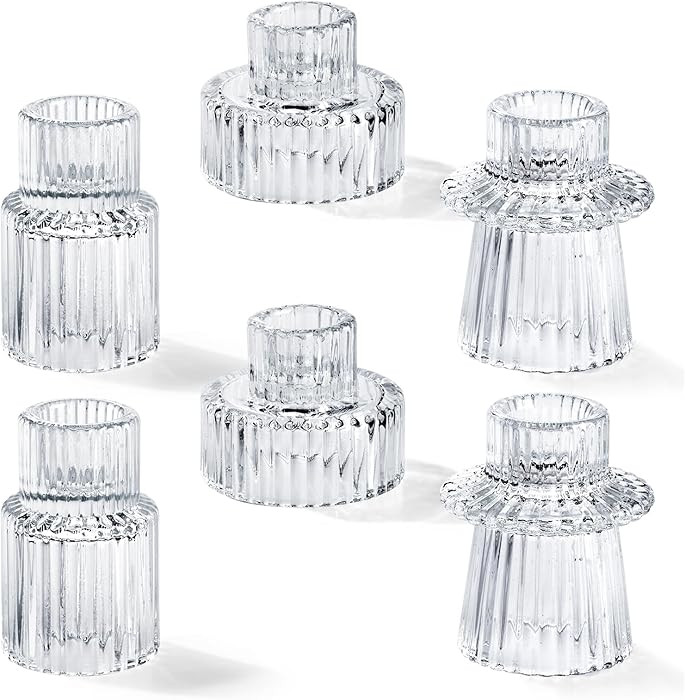 Homemory Clear Glass Candle Holders, 12 Pcs Tea Light Holders, Taper Glass Candlestick Holder, Vo... | Amazon (US)