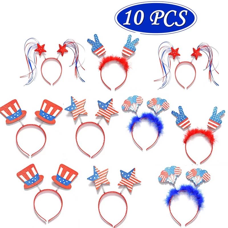 10PCS Patriotic Headband with Uncle Sam Hats and Stars Fourth of July Party Accessories | Walmart (US)