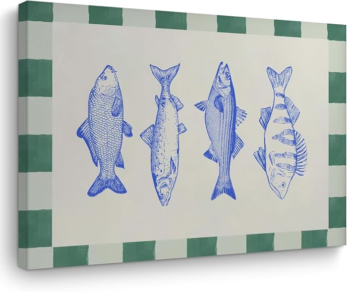 Blue Fish Decor Canvas Wall Art Framed Art Nursery Decoration Modern Wall Coastal Painting Cottag... | Amazon (US)