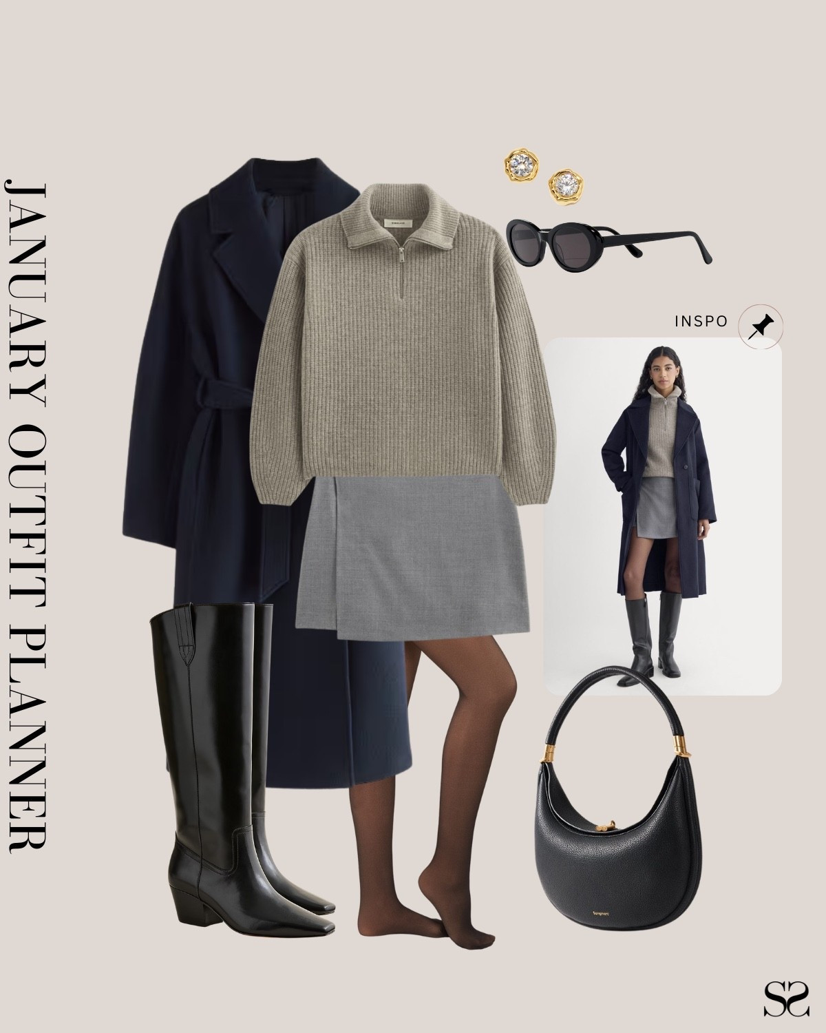 Monthly outfit planner JANUARY: Winter outfits | mini skirt, long wool coat, quarter zip sweater, tights, knee high boot 

#classicstyle #LTKstyletip #winteroutfit #casualoutfit

Image inspo credit: Everlane  

#LTKSeasonal #LTKootd #LTKgrwm