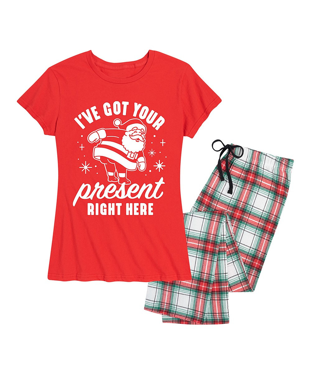 Red & Red Flannel 'Present Right Here' Santa Butt Pajama Set | Zulily
